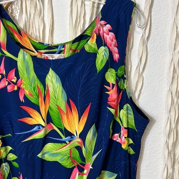 Hawaiian Original Navy Bird of Paradise Floral Midi Dress Size 2XL - Picture 2 of 6